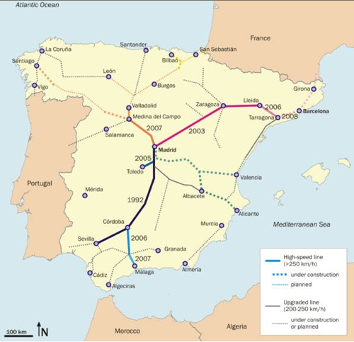 vysokorychlostní tratě - Španělsko