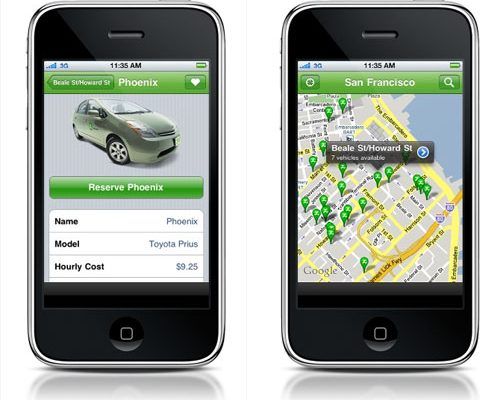 sdílení aut v roce 2009 - Apple a Zipcar spolupracují, jednoduchá aplikace pro iPhone vám pomůže snadno najít a rezervovat vůz
