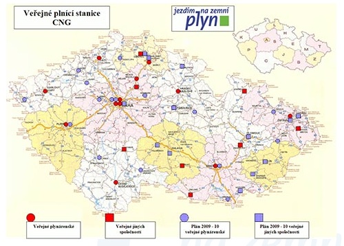 Zemní plyn - mapa CNG stanic v České republice