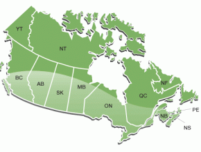 Elektromobily - Kanada - mapa