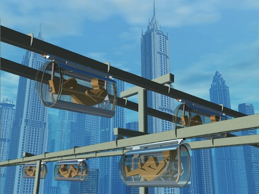 šlapací jednokolejka Shweeb jako z Futuramy