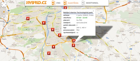 auto elektromobil mapa dobíjecích stanic