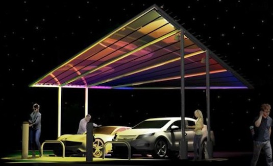 auto elektromobil Pvilion Solar Sail solární dobíjecí stanice