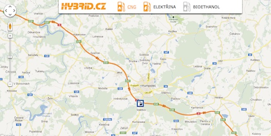 auto na plyn mapa CNG plnící stanice E.ON Humpolec