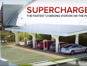 auto elektromobily Model S solární parkoviště dobíječka Supercharger Tesla Motors