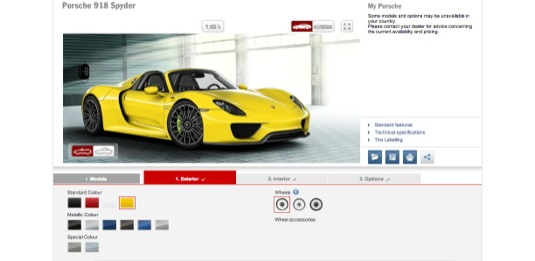 auto Porsche 918 Spyder plug-in hybrid online konfigurátor