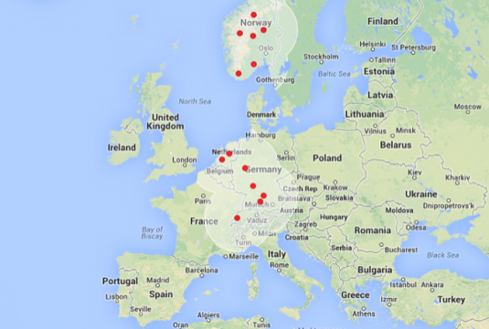 auto Tesla Motors Supercharger rychlo-dobíjecí stanice pro elektromobily mapa Evropy