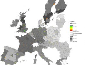 auto mapa pokrytí Evropy (Evropské unie) elektromobilitou v roce 2030