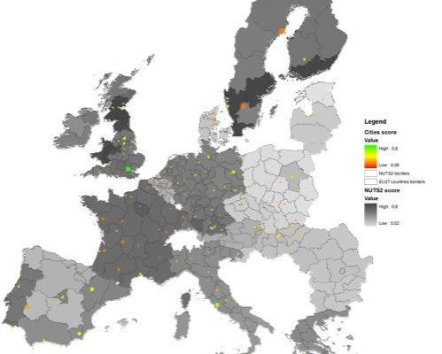 auto mapa pokrytí Evropy (Evropské unie) elektromobilitou v roce 2030