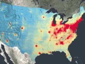 auto mapa USA znečištění ovzduší pokles