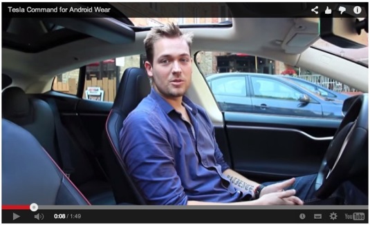 auto Tesla Command Android Wear chytré hodinky hlasové ovládání elektromobilu Tesla Model S