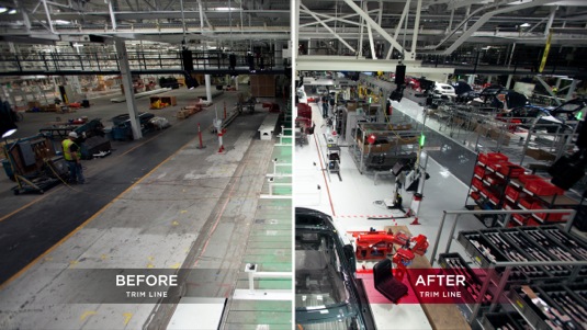 auto továrna Tesla Motors Fremont Kalifornie předtím potom