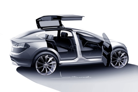 auto elektromobil Tesla Model X v nákresu