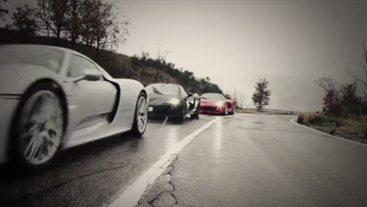 auto Top Gear video hybrid supersport McLaren P1, Porsche 918 Spyder a Ferrari LaFerrari