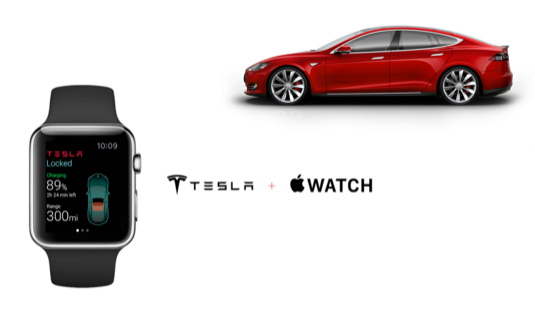 auto elektromobily Apple Watch chytré hodinky smartwatch auto elektromobil Tesla Model S