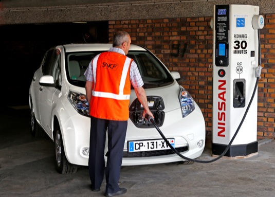 auto dobíjecí stanice Nissan Leaf elektromobil dobíjení auto