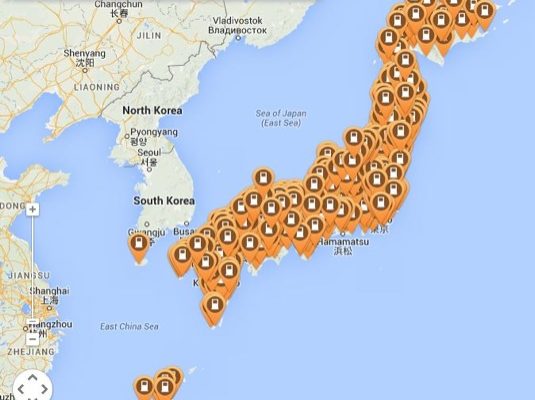 auto Japonsko mapa rychlodobíjecích stanic CHAdeMO