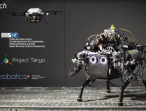 auto čtyřnohý robot a dron z ETH Zurich