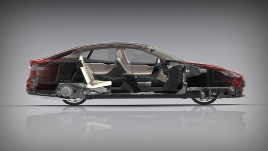 auto elektromobil Tesla Model S řez autem