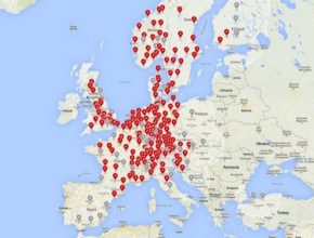 auto mapa Evropy nabíjecí stanice Tesla Supercharger Česká republika