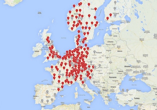 auto mapa Evropy nabíjecí stanice Tesla Supercharger Česká republika