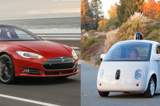 auto elektromobil Tesla Motors vs robotické auto Google