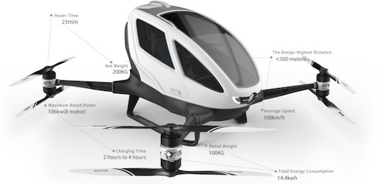 auto létající robotická autonomní dron EHang 184