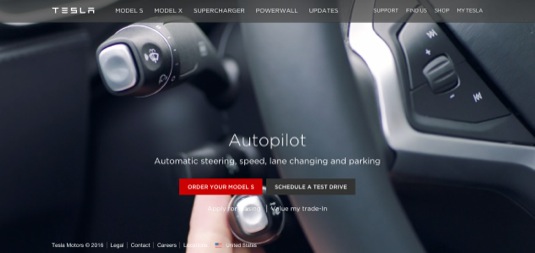 auto web společnosti Tesla Motors z adresy tesla.com