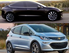auto elektromobily Tesla Model 3 a Chevrolet Bolt