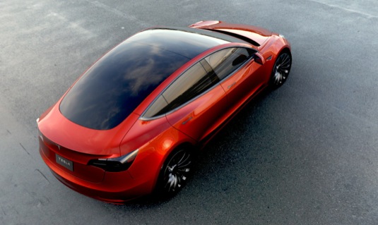auto elektromobil Tesla Model 3 červená red