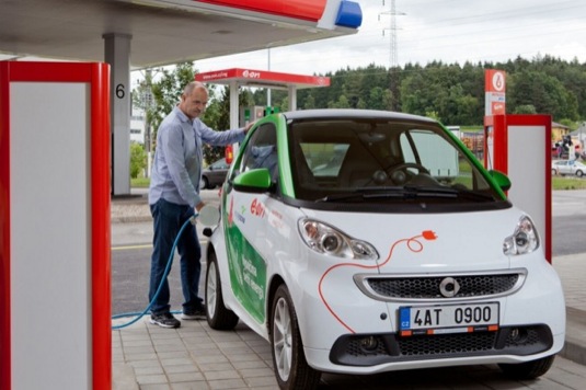 auto E.ON nabíjecí stanice Vystrkov Humpolec elektromobil Smart ED
