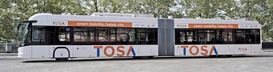auto elektrobusy nabíjení e-busů bezdrátové Ženeva ABB