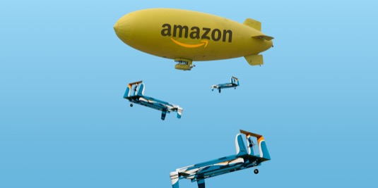 auto Amazon létající zásobování vzducholoď drony