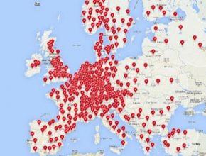 auto mapa Tesla Supercharger Evropa 2017