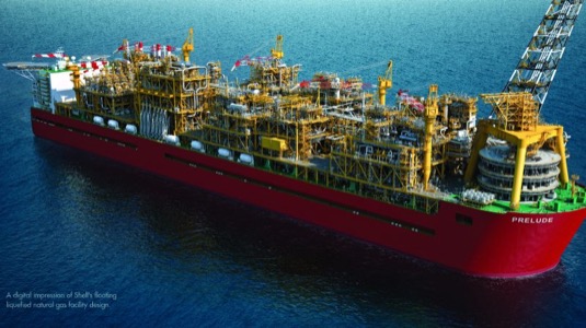 auto Shell Prelude FLNG loď zpracovávající zemní plyn