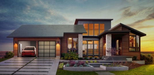 auto dům elektromobil Tesla Model 3 střešní solární tašky