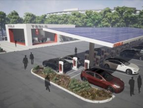 auto Tesla Supercharger nabíjecí stanice nabídnou desítky stojanů