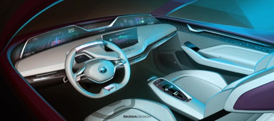Interiér konceptu elektromobilu Škoda Vision E 