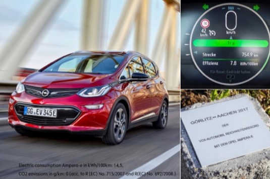 Rekordní dojezd 755 km v elektromobilu Opel Ampera-e