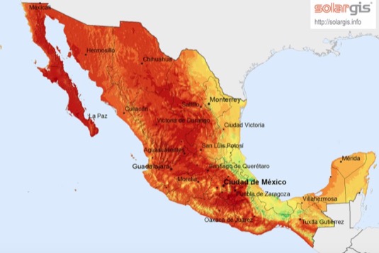 mapa Mexika solární solargis.info