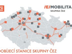auto mapa dobíjecích stanic ČEZ Česká republika
