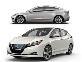 auto elektromobily Nissan Leaf tesla Model 3