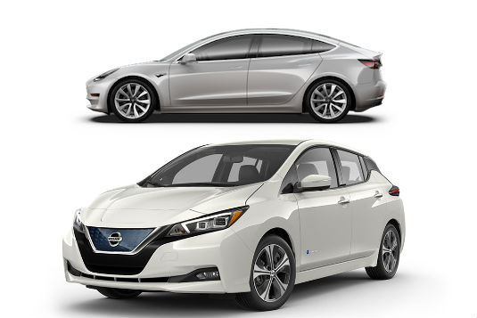 auto elektromobily Nissan Leaf tesla Model 3