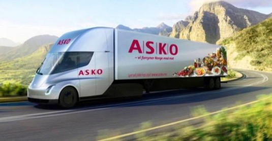 elektrické tahače Tesla Semi pro norskou společnosti ASKO elektromobily