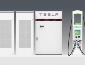 auto nabíjecí stanice pro elektromobily Electrify America, bateriový systém Tesla Powerpack