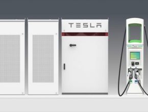 auto nabíjecí stanice pro elektromobily Electrify America, bateriový systém Tesla Powerpack