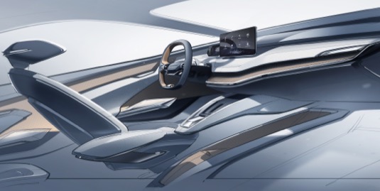 Studie interiéru konceptu elektromobilu Škoda Vision iV, prvního elektromobilu postaveného na koncernové platformě MEB.