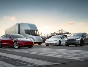 auto elektromobily rodina Tesla Model S, Y, 3 a Semi