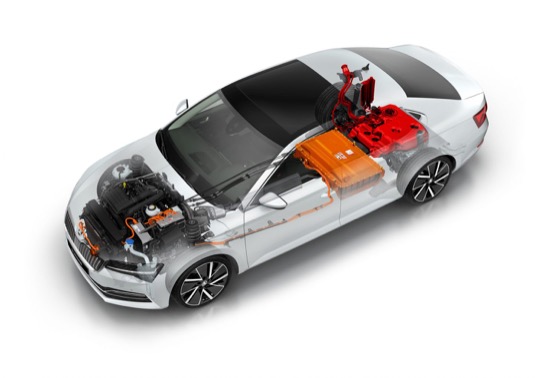 Rozložení komponent v novém plug-in hybridu Škoda Superb iV