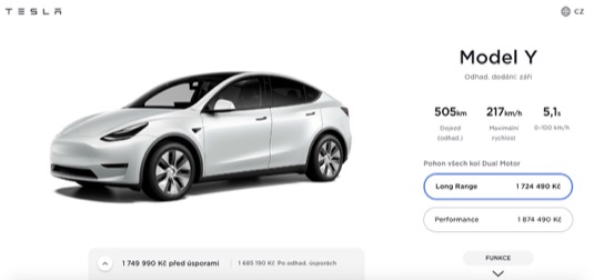 auto elektromobil Tesla Model Y cena elektromobilu